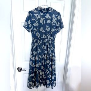 EUC Floral Dressed Up Dusty Blue Floral Print Midi Dress Lulus